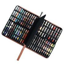 만년필롤러볼 펜용 천연 가죽 펜 케이스 46개의 정품 소가죽 홀더 파우치 백 다양한 크기에 적합 대용량 사무실 비즈니스 선물 브라운, Brown-46 Slots