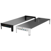 강화유리 듀얼 모니터받침대 USB3.0허브, 블랙