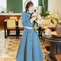 개화기 경성 스타일 사진 광고촬영 원피스 면모직코트 여가을 겨울 복고 궁중레이스 슬림 중