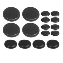 GHSHOP 16Pcs 핫 스톤 마사지 세트 스파 돌 가열 따뜻한 다기능 바디 마사지 도구 휴대용 멀티 크기 뜨거운, 다중, 결석, 검은색