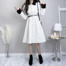 카라 진주 버튼 벨트 페이크 퍼 스웨이드 원피스 코트