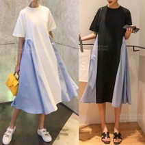 루즈핏 롱 반팔 스트라이프 원피스 여성 여름 티셔츠