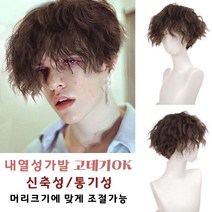스핀스왈로펌 남성가발 갈색 곱슬머리 웨이브 남자 패션 통가발, 브라운펌