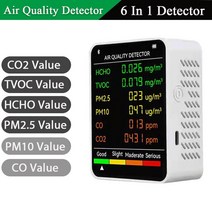 공기질 측정기 새집 6 인 1 CO2 미터 센서 PM2.5 CO 대기 질 모니터 휴대용 이산화탄소 검출기, [01] White