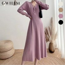 귈림 프렌치 브이넥 물결 롱니트 플리츠원피스 GAFOP063P