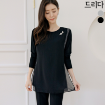 엄마옷 드리다 DB21303 쉬폰 빅사이즈 스판 정장 실버 티 블라우스 블랙 40대 미시옷 50대 중년여성의류 결혼식 하객 상견례 출근룩 마담 엄마선물