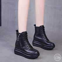도오빠 여성 가죽 워커 레이스업 키높이 8cm 통굽 앵클부츠 미들부츠 하이탑 발편한 신발 여자워커