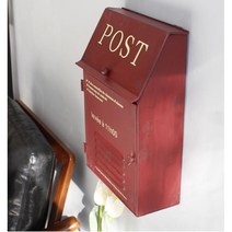 yegam 전원주택 빈티지 철제 인테리어우체통 벽걸이우편함, 레드