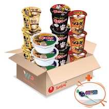 농심 삼양 컵라면 소컵 4종 혼합세트 육개장사발면 3컵+너구리 3컵+나가사끼짬뽕 3컵+불닭볶음면 3컵 총 12컵입 미니 멘토스+투시팝 사탕 사은품 2종 증정, 4종류 x 3입 총 12입 낱개 포장