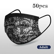 50/100pcs 일회용 레이스 메딕 마스크 부직포 3 레이어 필터 페이스 마스크 프린트 핑크 블루 블랙 방진 성인 입 마스크, black 50pcs_1