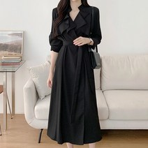 넷투넷코리아 여성 셔츠원피스 긴팔 허리끈 딘색 루즈핏 하객룩