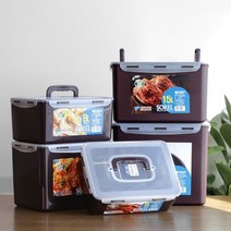 코스트코 냄새안나는 손잡이 국산 키친아트 투명 위생 김치통 직사각 소형 대형 밀폐용기, 초코 6L