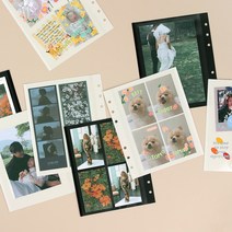 정사각 하드 바인더 세트/커버 네컷 4x6사진 앨범 노트 다이어리 속지 수납, 블랙 앨범 속지 10매x3