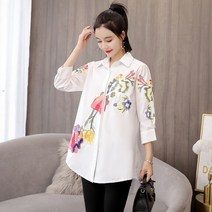 봄블라우스 봄셔츠 셔츠블라우스 빈티지 스타일 꽃 무늬 봄 블라우스 턴 다운 칼라 불규칙한 셔츠 여성