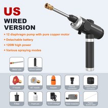 세차건 고압 120W 무선 고압 세차 25MPa 휴대용 자동차 클리너 충전식 워시건 청소 스프레이 워터 건 차량, 프랑스, 02 Wireless  US