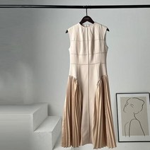 원피스 휴양지원피스 휴양지 여름 바캉스룩 휴양지룩 신혼여행 신행원피스 넥 패션 스티치 라인 여성 파티 드레스 아름다운 플리츠 패치 워크 슬림 살구 컬러 로브