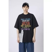 100%순면여름ins 컬러레터링프린트반팔티셔츠남녀커플루즈반팔