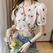 X G실사 현물 장미꽃 자수 셔츠 여성 디자인 감각