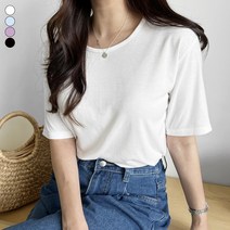 바비팩토리 여성용 베이직 랍바 라운드 반팔 티셔츠