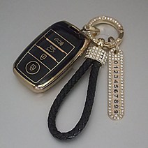 스이웨 기아 전차종 골드라인 스마트키케이스+키홀더+큐빅전화번호판, K2, 블랙