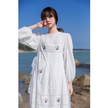 빈티지화이트원피스 프렌치 전원 무드 레이스 패치워크 꽃자수 둘레 겹겹이 입기 숲 티타임 프린세스 2280858035