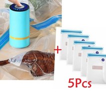 진공 포장기 압축기 USB 충전식 전기 핸드 헬드 진공 실러 펌프 BPA 재사용 가능한 식품 보관 지퍼 가방, 02 SET BLUE