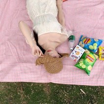 빈티지 리틀 프레쉬 플라워 소녀 하트 코튼 린넨 피크닉 천 사진 소품, 150x150cm, 핑크 스몰 체크