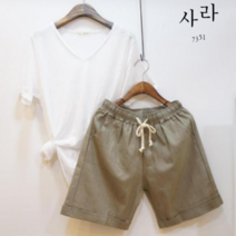 사라 여성용 밴딩 롤업 스판 4부 린넨 반바지