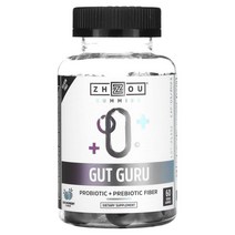 Zhou Nutrition Gut Guru 블루 라즈베리 비건 구미젤리 60개, 6병