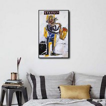Jean-Michel Basquiat 장 미쉘 바스키아 작품 Stardust 카페 호텔 거실 인테리어 캔버스 그림액자, 화이트