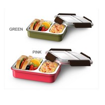 키친아트 도시락 스테인리스 칸칸 밀폐도시락 그린 750ml 다이어트식단/병원/학교/아이들간식/이유식보관함