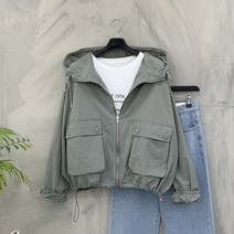 행복여[신상무배]뮤즈 사각 포켓 스트링 후드 바람막이 야상 집업