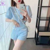 셀럽당 여성 퍼프소매 반팔+반바지 상하복 여성 여름세트