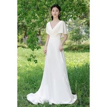 머메이드 웨딩드레스 세미웨딩 포멀 행사 새틴 사진 신부 화이트 v넥 심플한 여행 조명