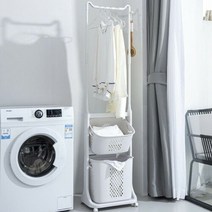 빨래바구니 빨래통 세탁바구니 빨래수거함 건조대 2단 이동식 세탁물 건조, 단품