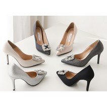 보석 장식 글리터 하이힐 스퀘어 큐빅 펌프스 킬힐 9cm 여자 정장 파티 웨딩구두
