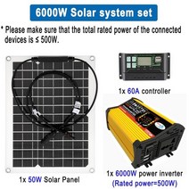 태양광 판넬 모듈 4000w 6000w 전원 인버터 12v 110220v 50w 태양 전지 패널 60a 컨트롤러 비상 태양 광 발전기 배터리 충전 usb, 6000w 세트, 12v  110v