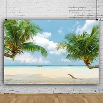 여름 해변 테마 사진 배경 코코넛 나무 천 아이 아기 생일 벽지 스튜디오 촬영, Vinyl150x100cm+BJWY3T2