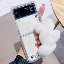 갤럭시 Z플립4 Z플립3 귀여운 털 퍼 핑거 핸들 스트랩 투명 하드 핸드폰 케이스