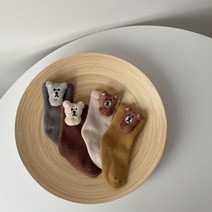 도톰한 곰돌이 양말 4세트 유아동 데일리 겨울 풋워머