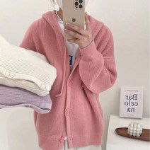 의류 은창 골지 버튼 후드 파스텔 컬러 니트 가디건 아우터