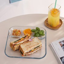 강화 내열유리 4칸 나눔접시 사각 트레이 (3STYLE), L와이드