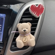 차량용 오곰이 이니셜 석고 자동차 방향제, 앉은곰 브라운, 원형, 클린코튼, 1개