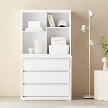 원스홈 빅스타 900 3단 서랍장+상부수납장 / 속 깊은 광폭 서랍장 다용도 수납, 올화이트