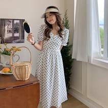도트 땡떙이 뒷 리본 맥시 롱 프렌치 휴가룩 원피스 반팔 여름