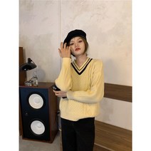 잇츠스타일 v넥 꽈배기니트