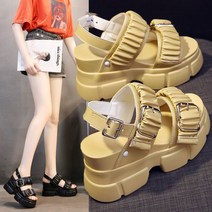 키높이샌들 9cm 프릴 가보시 슬리퍼 통굽샌들 샌달 여성 웨지힐 스포츠 버클 220