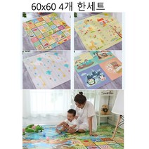 캐릭터 동물 아기방 매트 유아 퍼줄 어린이 완충 바닥 리빙 쿠션 방매트 베이비 아이 베란다 놀이 아이방, 60x60x1.2cm(4개세트), 고양이토끼