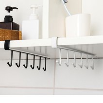 카페 벽선반 찬장 못없이 선반 컵걸이 달기 ㄷ자 수납 후크 싱크대 주방 진열 행거 선반장 틈새 클립 매직 6구 철제 디귿자 레일 벽 수납장 선반대 걸이 다용도실 다이 정리대 화이트