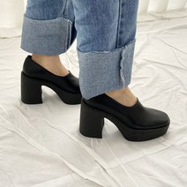 가보시 플랫폼 통굽 청키 하이힐 로퍼 구두 캐쥬얼 펌프스 블랙 화이트 10cm